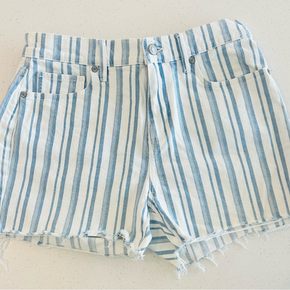 LOFT Blue and White Jean Shorts Nautical Stripes